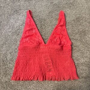 Red Lace V-Neck Top